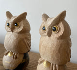 【黒柿】木彫 宝珠白ふくろう